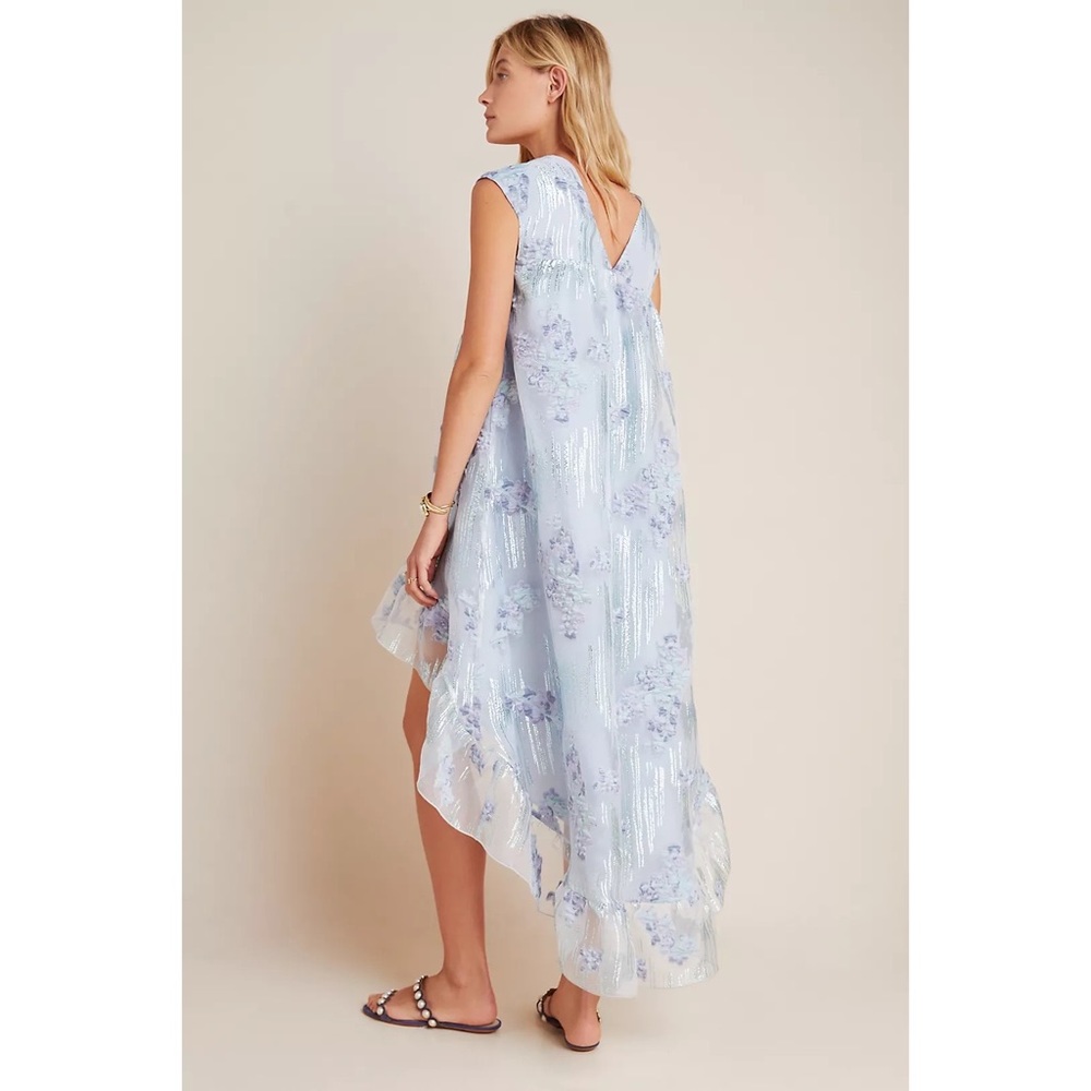 Anthropologie Pale Blue Floral High-Low Dress